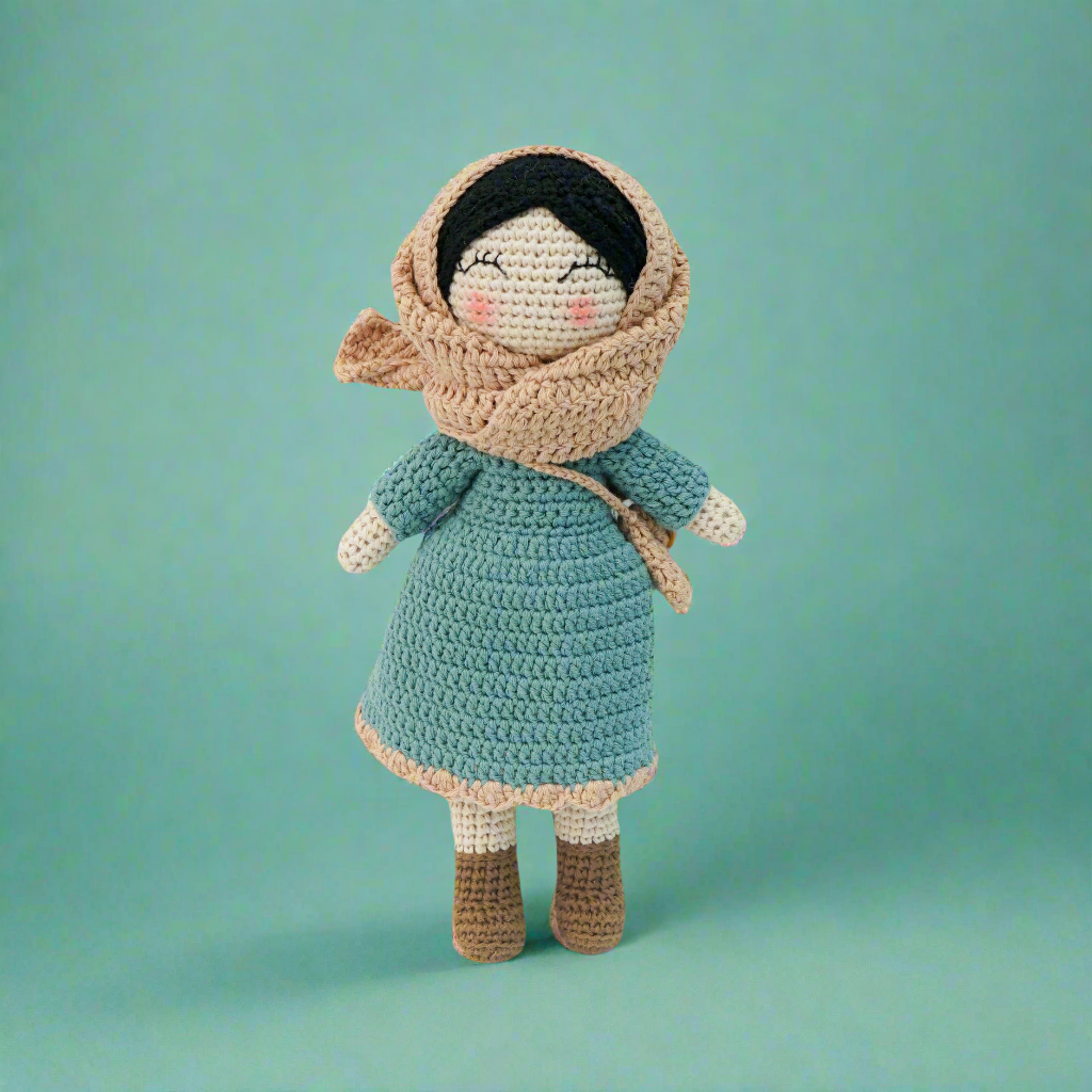 Noor - Crochet Hijab Doll, Teal Colour.
