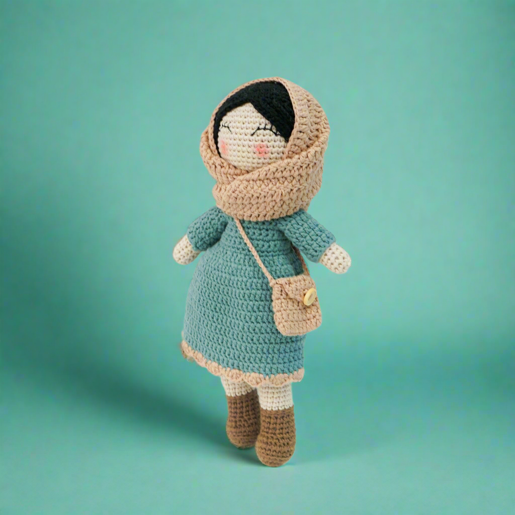 Noor - Crochet Hijab Doll, Teal Colour.